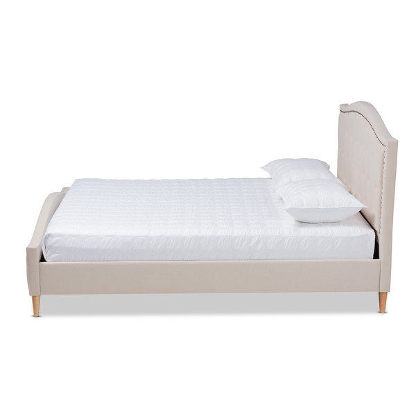 Baxton Felisa Modern And Contemporary Beige Fabric Upholstered And Button Tufted Queen Size Platform Bed CF9009-Beige-Queen