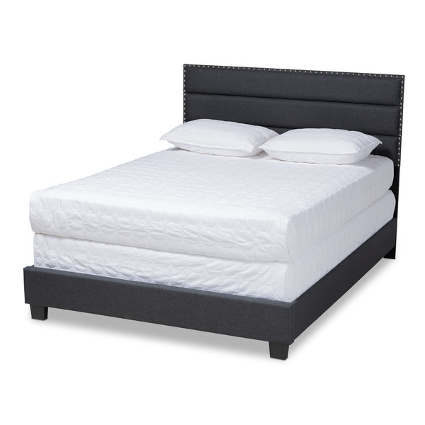 Baxton Ansa Modern And Contemporary Dark Grey Fabric Upholstered King Size Bed CF9084C-Charcoal-King