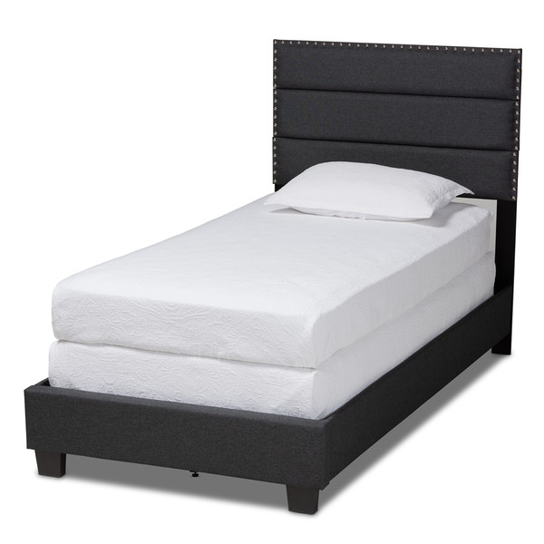 Baxton Ansa Modern And Contemporary Dark Grey Fabric Upholstered Twin Size Bed CF9084C-Charcoal-Twin