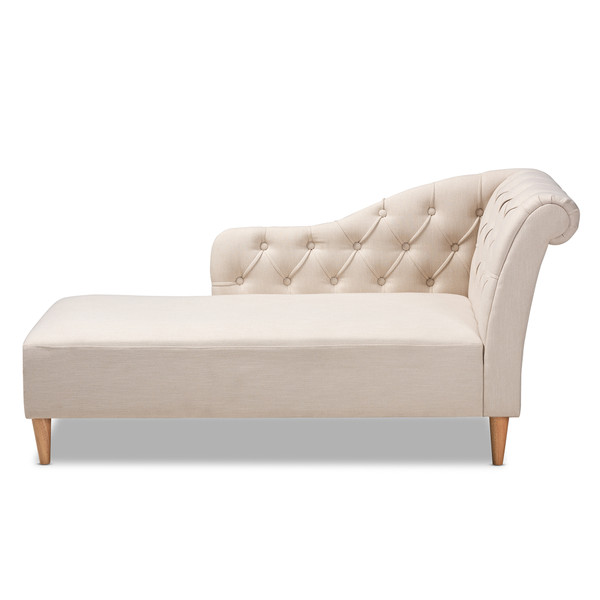 Baxton Emeline Modern And Contemporary Beige Fabric Upholstered Oak Finished Chaise Lounge CFCL1-Beige/Oak-KD Chaise