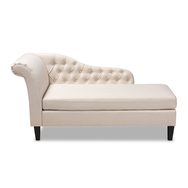 Baxton Florent Modern And Contemporary Beige Fabric Upholstered Black Finished Chaise Lounge CFCL2-Beige/Black-KD Chaise