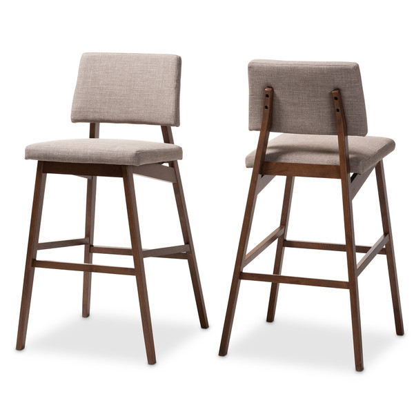 Baxton Colton Mid-Century Modern Light Gray Fabric Upholstered And Walnut-Finished Wood Bar Stool Set Of 2 Colton-Light Grey-BS