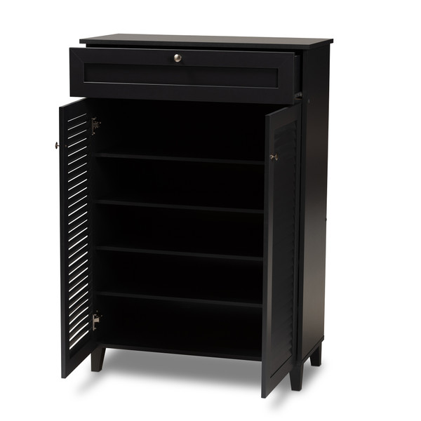 Baxton Coolidge Modern And Contemporary Dark Grey Finished 5-Shelf Wood Shoe Storage Cabinet With Drawer FP-03LV-Dark Grey