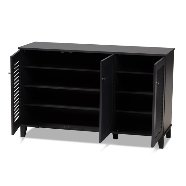 Baxton Coolidge Modern And Contemporary Dark Grey Finished 8-Shelf Wood Shoe Storage Cabinet FP-04LV-Dark Grey