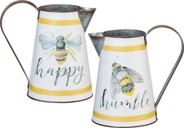 Pitcher - Happy - Set Of 2 (Pack Of 2) 133251 By Primitives By Kathy