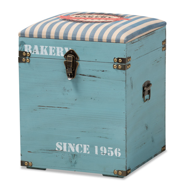 Baxton Caye Vintage Striped Fabric Upholstered Light Blue Finished Wood Storage Trunk Ottoman JY121B-Blue-Otto