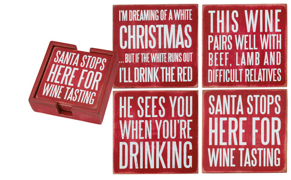 24570 Coaster Set - Christmas Wine - Set Of 4 By Primitives by Kathy
