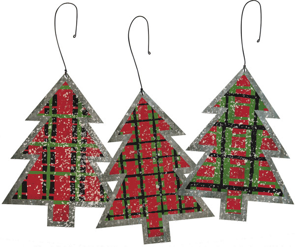 24931 Xmas Ornament Set - Plaid Trees - Set Of 4 By Primitives by Kathy