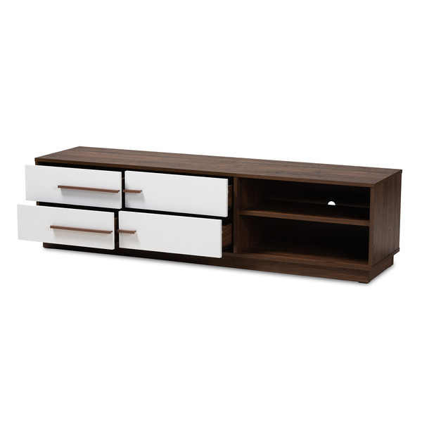 Baxton Mette Mid-Century Modern Two-Tone White And Walnut Finished 4-Drawer Wood Tv Stand LV3TV3120WI-Columbia/White-TV