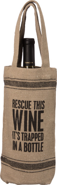 Wine Bag - Rescue This Wine - Set Of 2 (Pack Of 4) 27428 By Primitives By Kathy