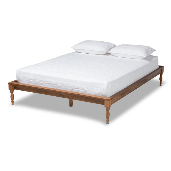 Baxton Romy Vintage French Inspired Ash Wanut Finished Queen Size Wood Bed Frame MG0005-Ash Walnut Rattan-Queen-Frame