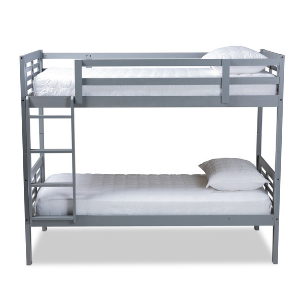 Baxton Liam Modern And Contemporary Grey Finished Wood Twin Size Bunk Bed MG0048-Grey-Twin Bunk Bed