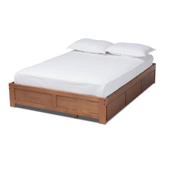 Baxton Wren Modern And Contemporary Walnut Finished 3-Drawer Full Size Platform Storage Bed Frame MG6001-Walnut-Full