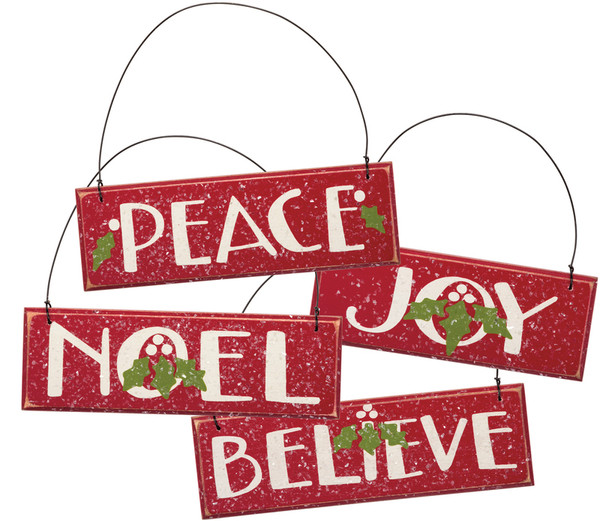 Xmas Ornament Set - Peace Joy - Set Of 4 (Pack Of 2) 32702 By Primitives By Kathy