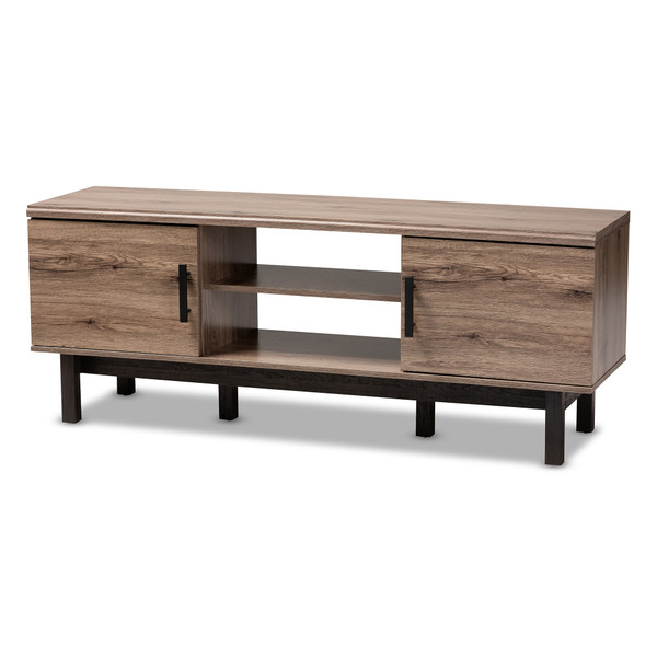 Baxton Arend Modern And Contemporary Two-Tone Oak And Ebony Wood 2-Door Tv Stand MH8233-Safari Oak/Ebony-TV