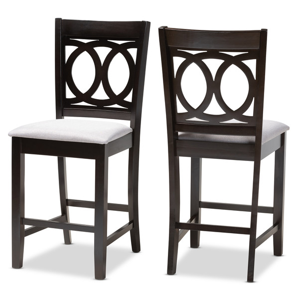 Baxton Lenoir Modern And Contemporary Gray Fabric Upholstered Espresso Brown Finished Wood Counter Height Pub Chair Set Of 2 RH315P-Grey/Dark Brown-PC