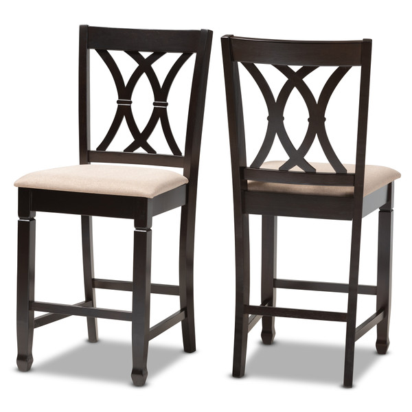 Baxton Reneau Modern And Contemporary Sand Fabric Upholstered Espresso Brown Finished Wood Counter Height Pub Chair Set Of 2 RH316P-Sand/Dark Brown-PC