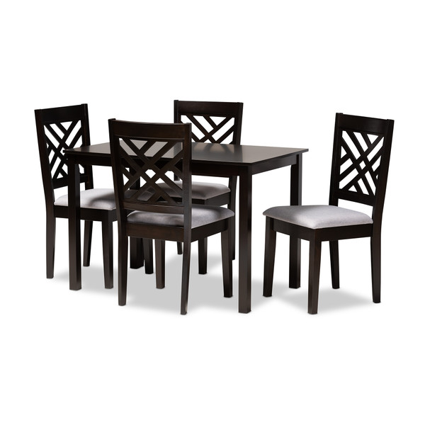 Baxton Caron Modern And Contemporary Gray Fabric Upholstered Espresso Brown Finished Wood 5-Piece Dining Set RH317C-Grey/Dark Brown-5PC Dining Set