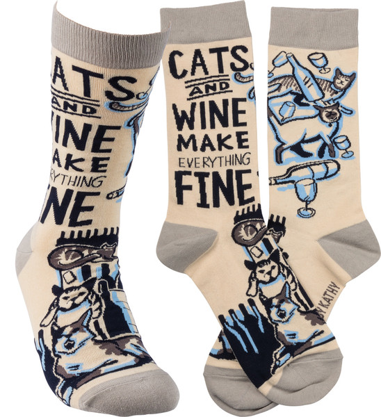 Socks - Cats And Wine - Set Of 4 (Pack Of 2) 36266 By Primitives By Kathy