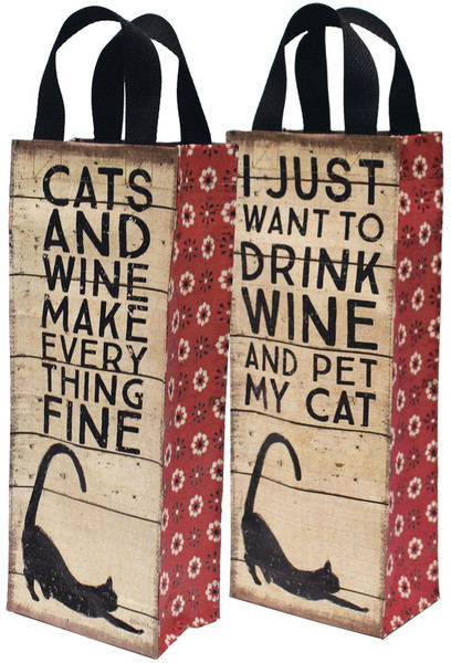 Wine Tote - Cats And Wine - Set Of 4 (Pack Of 3) 36429 By Primitives By Kathy