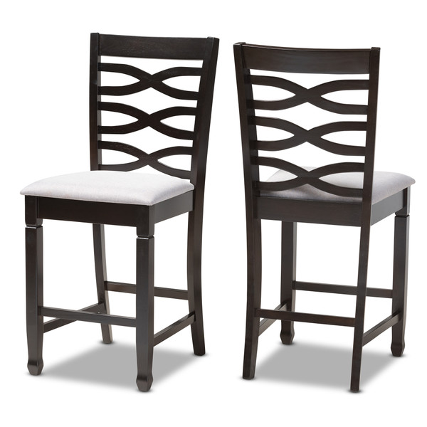 Baxton Lanier Modern And Contemporary Gray Fabric Upholstered Espresso Brown Finished Wood Counter Height Pub Chair Set Of 2 RH318P-Grey/Dark Brown-PC
