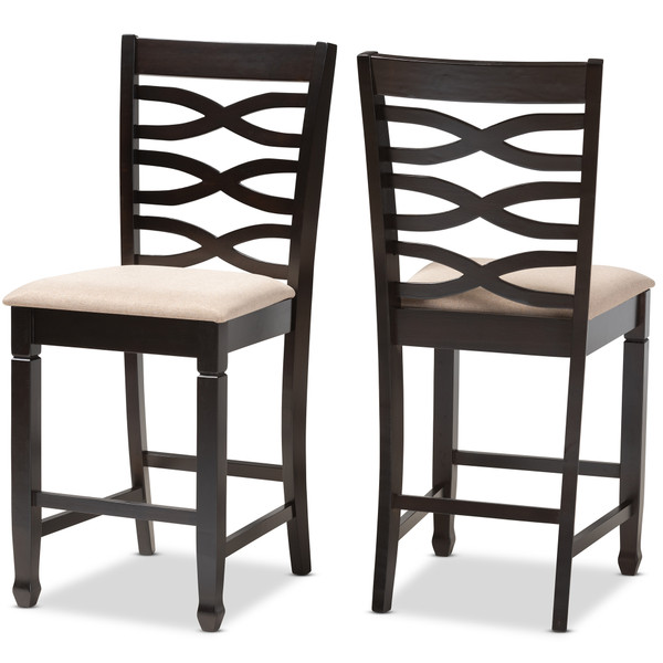 Baxton Lanier Modern And Contemporary Sand Fabric Upholstered Espresso Brown Finished Wood Counter Height Pub Chair Set Of 2 RH318P-Sand/Dark Brown-PC