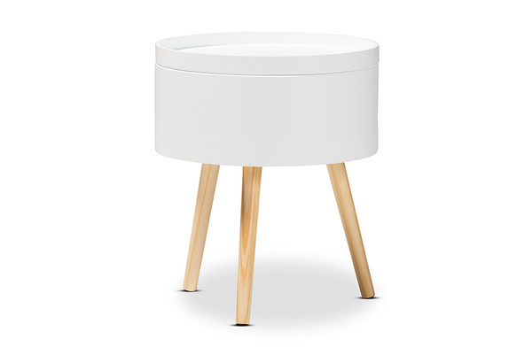 Baxton Jessen Mid-Century Modern White Wood Nightstand With Removable Top SR1703018-White-NS