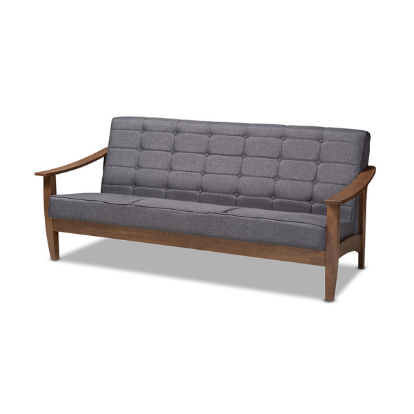 Baxton Larsen Mid-Century Modern Gray Fabric Upholstered Walnut Wood Sofa SW5506-Grey/Walnut-SF