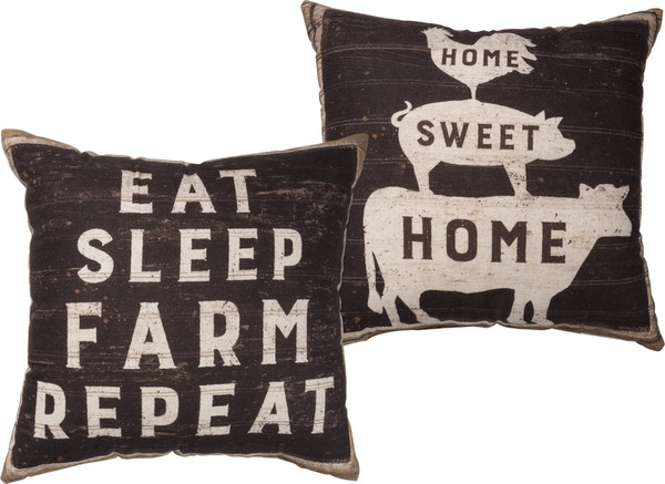 39409 Pillow - Eat Sleep Farm Repeat - Set Of 2 By Primitives by Kathy