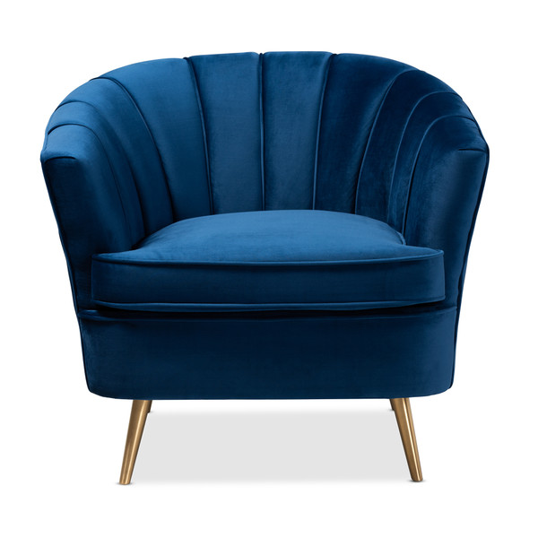 Baxton Emeline Glam And Luxe Navy Blue Velvet Fabric Upholstered Brushed Gold Finished Accent Chair TSF-66161-Navy/Gold-CC