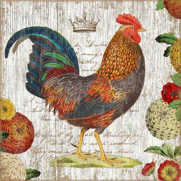 SN-530 Red Horse Rooster Blue Wall Art