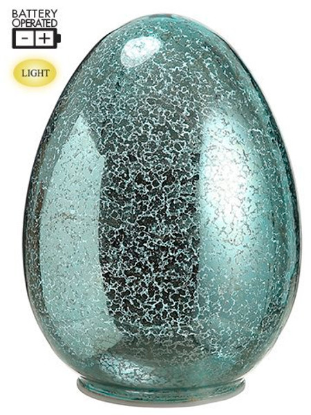 6" Glass Egg W/Light (Battery Operated) Aqua AA9742-AQ