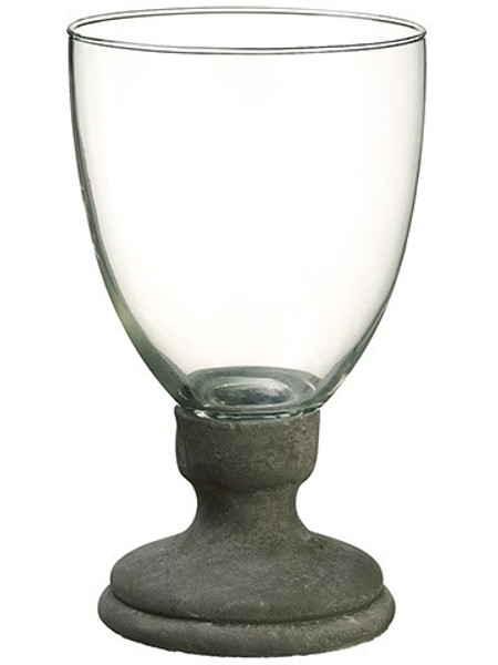 11.5"H X 6.75"D Glass Vase W/Cement Base Clear Gray 4 Pieces ACG643-CW/GY