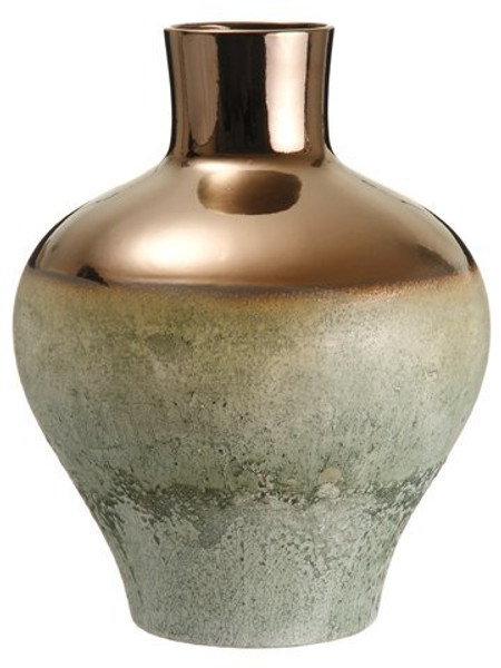 16.7"H X 13.7"D Ceramic Vase Seafoam Copper ACR088-SF/CP
