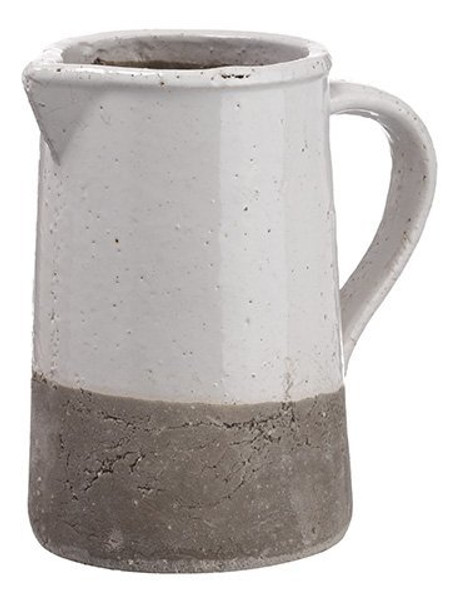 9"H X 5.25"D Stoneware Pitcher White Gray ACR918-WH/GY