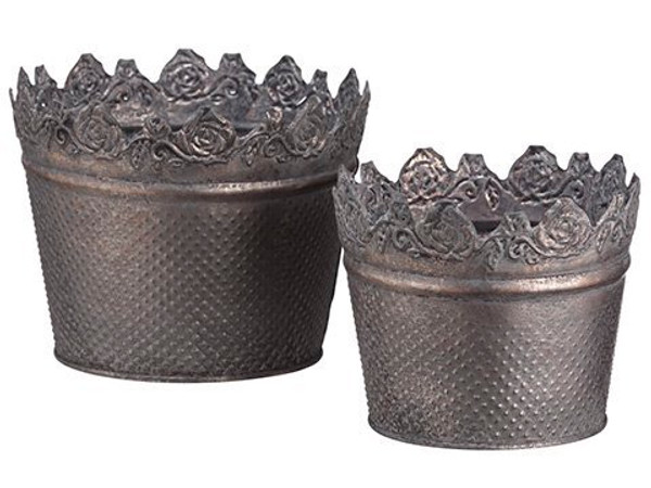 4.15"-5"H X 5"-6.25"D Tin Planter (2 Ea./Set) Gray 3 Pieces ACT802-GY