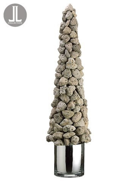 31" Rock Cone Topiary In Glass Vase Tan Gray AD0140-TN/GY