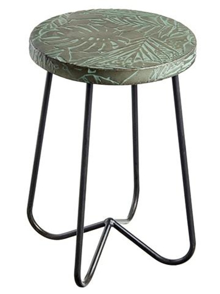 19"H X 12.5"D Tropical Leaf Metal Stool Gray Green 2 Pieces AMF050-GY/GR