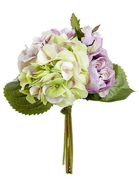 11" Hydrangea/Rose Bouquet Amethyst Green 6 Pieces FBQ105-AY/GR