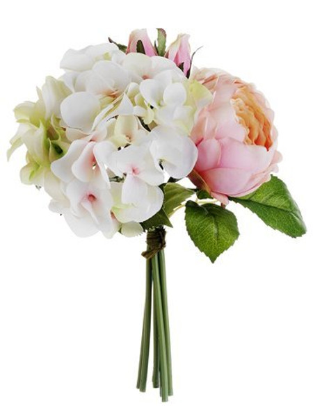 11" Hydrangea/Rose/Peony Bouquet Pink Green 6 Pieces FBQ576-PK/GR