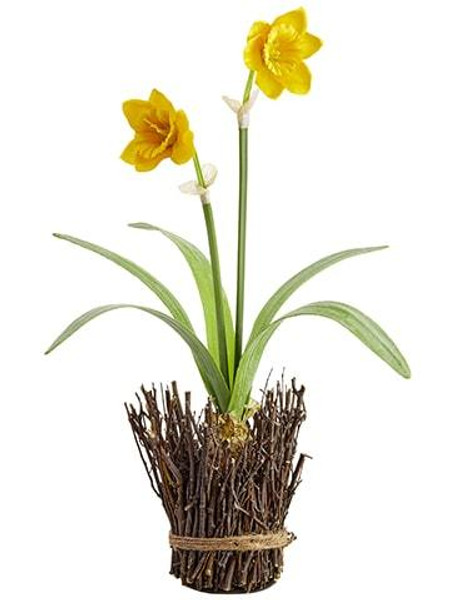 18" Daffodil With Bulb In Twig Container Yellow 6 Pieces LFD025-YE