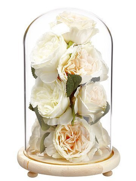 11" Rose/Sedum In Glass Dome  Cream Peach 4 Pieces LFR135-CR/PE