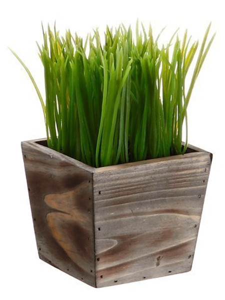 8"H X 4.5"W X 4.5"L Grass In Wood Planter Green 6 Pieces LPG260-GR