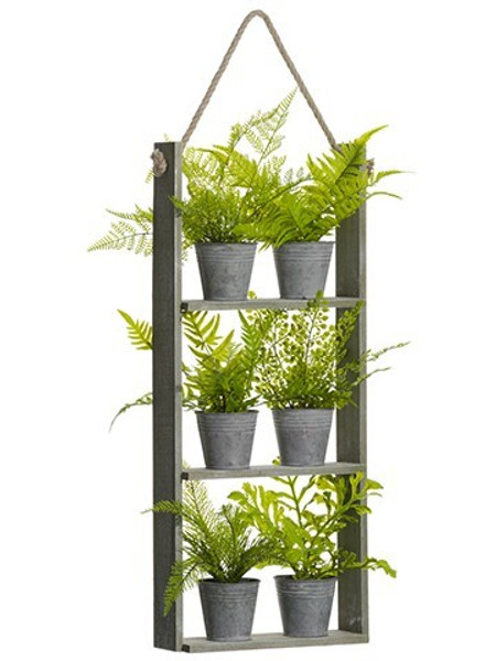 29" Potted Fern X6 In Hanging Wood Shelf Green 2 Pieces LQF811-GR