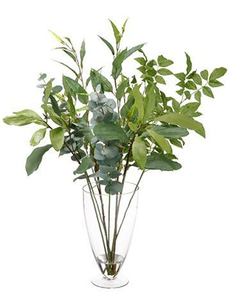 35" Assorted Leaf In Glass Vase Green LQL062-GR