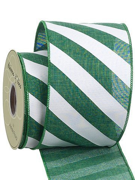 4"W X 10Yd Printed Linen Ribbon Green White 6 Pieces RW6029-GR/WH