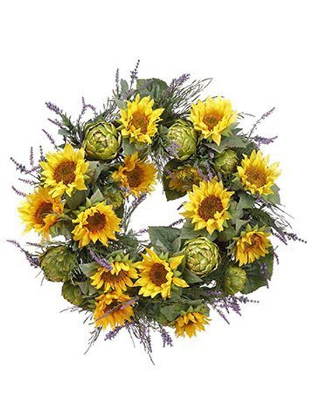 30" Sunflower/Artichoke/ Lavender Wreath Yellow Green WF9021-YE/GR