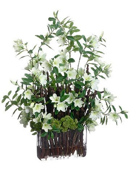 32"X20"X23" Azalea/Branches In Glass Vase Cream Green WF9112-CR/GR