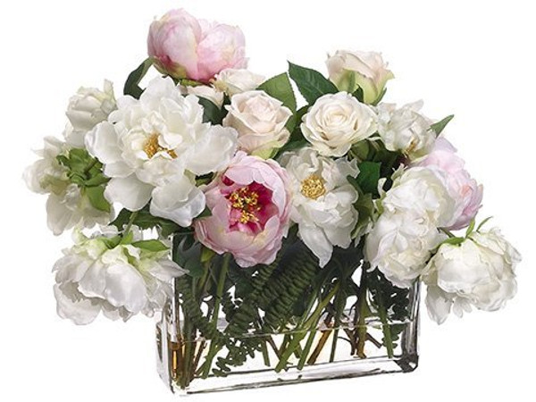 16"H X 17"W X 22"L Peony Rose Mix In Glass Vase Pink WF9143-PK/WH