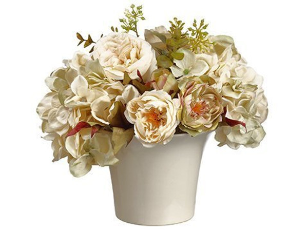 9"H X 9"W X 9"L Rose Mixed Bouquet In Ceramic Pot Beige WF9914-BE